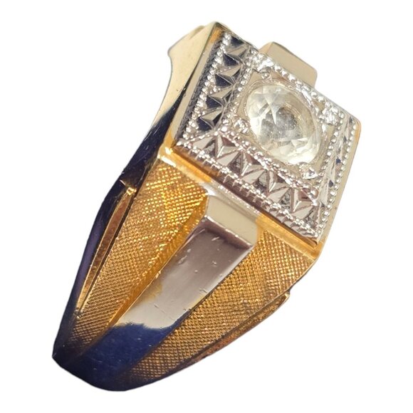 Vintage Men's ESPO Ring 14K Gold GE 2 Tone Cubic Zirconia Square Setting - Picture 7 of 14